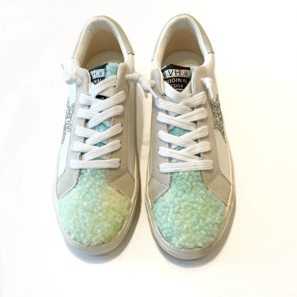 VINTAGE HAVANA Faux Shearling Mixed-Media Sneakers
